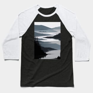 Flat Lineart - Grayscale Lake Baseball T-Shirt